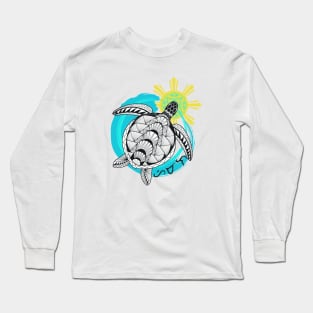 Tribal line Art Turtle / Baybayin word Himala (Miracle) Long Sleeve T-Shirt